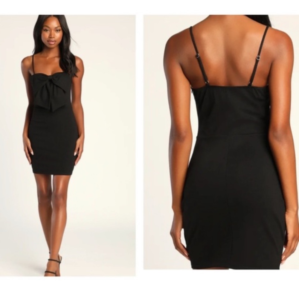NWT Lulu’s Black Sleeveless Bow Bodycon Mini Dress Size: S